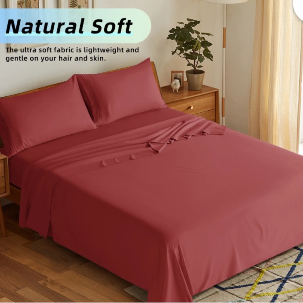 New Sonoro Kate Burgundy 4 Piece King Sheet Set / Sateen / 1800 Luxury